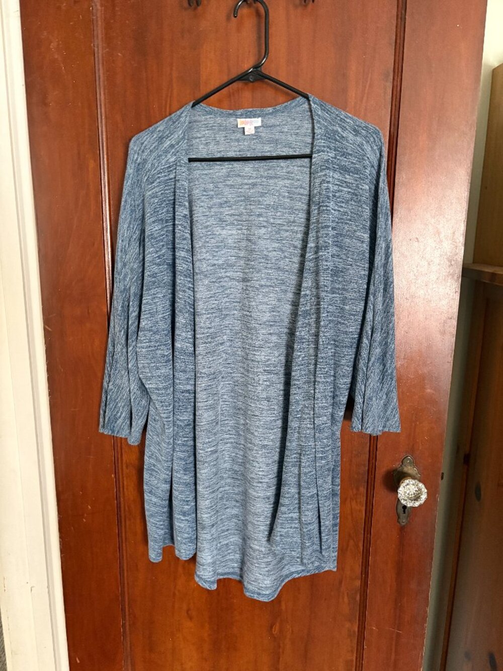LulaRoe Blue Marled Short-Sleeve Caridgan, Size M (Fits like L/XL)